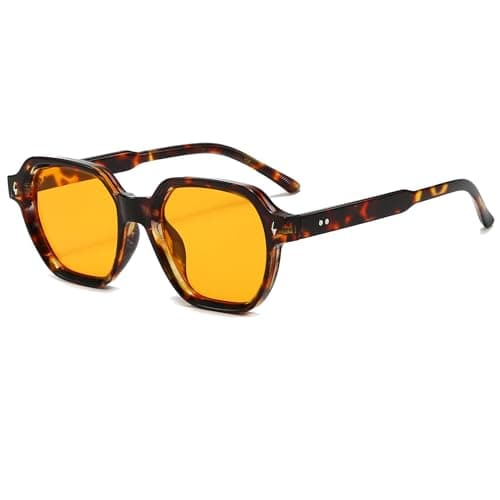 Image of Long Keeper Square Sunglasses for Women Men Vintage Retro Polygon Sunglasses Trendy Pilot Sun Glasses UV400 Protection for Travel Driving (Leopard Yellow)