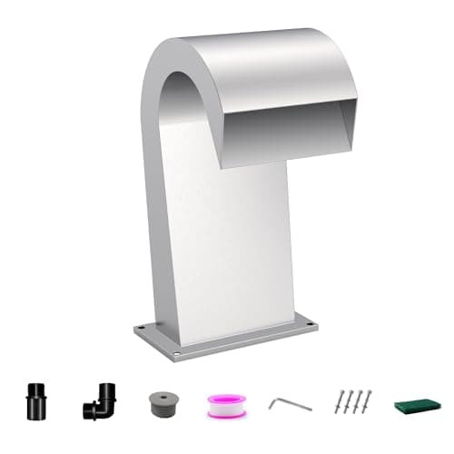 Image of LONGRUNNEW Waterfall Spillway Stainless Steel Pool Fountain Curved with Accessories, Pond Waterfalls S-Shaped Outdoor Water Spillway Fountains Kit for Garden Patio Swimming Pool Decoration-32cm Height