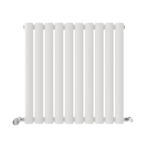 Image of iBathUK Strata Wall-Mounted Horizontal Single Oval Panel Radiator, 10 Column Steel High Thermal Output Hydronic Central Heating, Designer Modern Radiator in Matt White, 600 × 590mm