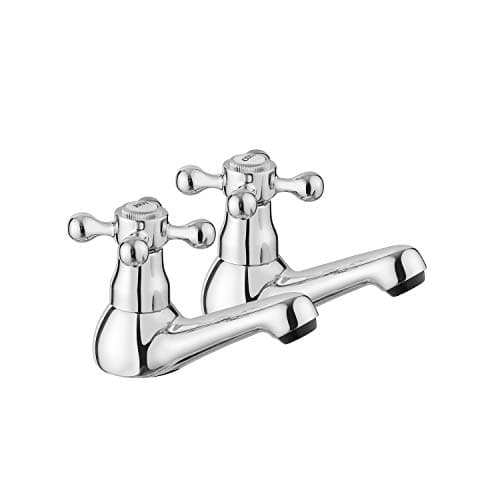 Image of JASSFERRY Traditional Victorian Pair of Basin Taps for Bathroom Sink 1/4 Turn Crosshead Hot and Cold 1/2" Bath Brass Faucet, Polished Chrome Set of 2