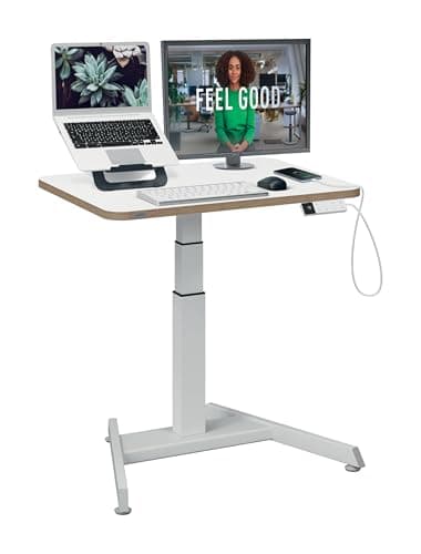 Image of Leitz Ergo Small Electric Sit Stand Desk with Smart Stand-Up Reminder, Ergonomic Standing Desk, Holds Up to 80kg, Tray For Cable Management, 80cm x 60cm, Ergo Range, White, 65341001