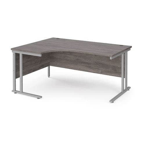Image of Office Monster Cooper left hand ergonomic desk 1600mm wide - silver cantilever leg frame, grey oak top