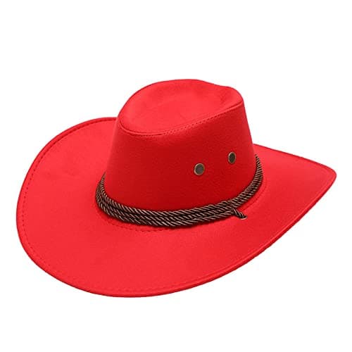 Image of Adult Casual Solid Western Cowboy Sun Hat Wide Brim Travel Sun Cap Wall Lamp Cowboy, red, One Size
