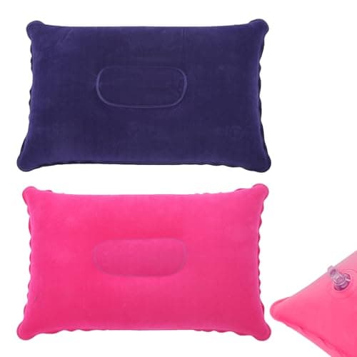 Image of 2Pcs Inflatable Pillow for Travel Blow Up Pillows for Sun Lounger Inflatable Cushion Inflatable Small Cushion Beach Pillow Neck Support for Travel Hiking Beach Fishing Camping Outdoors(Purple+Blue)