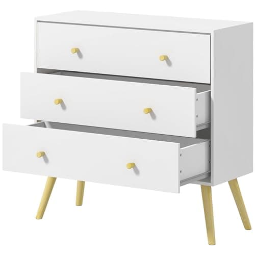 Image of HOMCOM Bedroom Chest of Drawers, 3-Drawer Dresser, Storage Drawer Unit with Wood Legs for Living Room, White