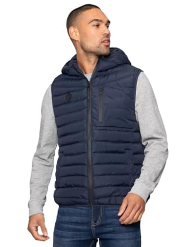 Image of Spindle Mens Hooded BodyWarmer Gilet Hood Padded Gillet Zip Up Sleeveless Coat Zip Pocket Jacket Navy M