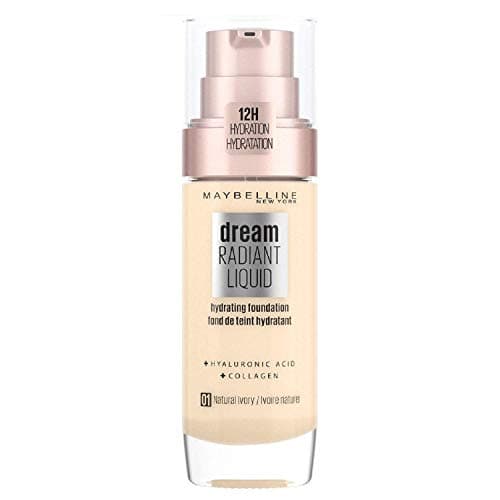 Image of Maybelline Foundation, Dream Radiant Liquid Hydrating Foundation with Hyaluronic Acid and Collagen, Lightweight, Medium Coverage Up to 12 Hour Hydration, 01 Natural Ivory, 30 ml (Pack of 1)
