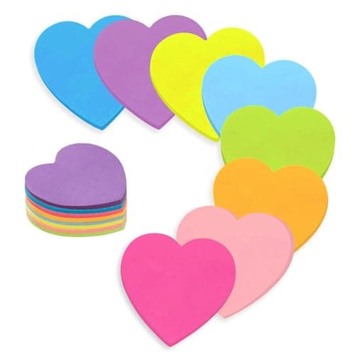 Image of 240 Sheets Sticky Notes, 70x70mm Heart Shaped Cute Sticky Notes, 8 Brilliant Colors Collection self-Stick Note, Colourful Stick Note Tabs for Reminder Office School and Home