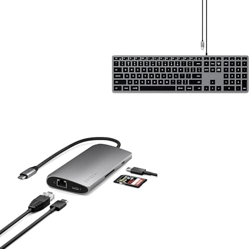 Image of Satechi 8 in 1 USB C Hub V3 and Slim W3 Wired Keyboard (US QWERTY Layout with No £ Sign) Bundle