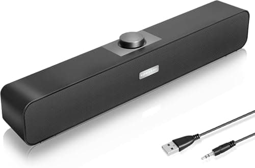 Image of FAYAZ Computer Speakers for Desktop, 6W Stereo USB Computer Soundbar with 2 Diaphragms,3.5mm Aux Input, Knob Volume Control, Wired/Wireless Bluetooth 5.0 Soundbar for Desktop Smartphones Laptop,Black