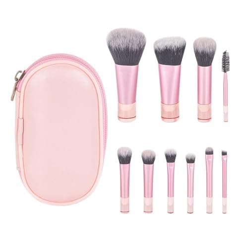 Image of 10Pcs Mini Travel Makeup Brush Set, Portable Makeup Premium Kits with PU Leather Bag, Makeup-Brushes Cosmetic Brushes Kit for Women Girls Foundation Brush Blush Powder Eye Shadow(COLOR:Pink)