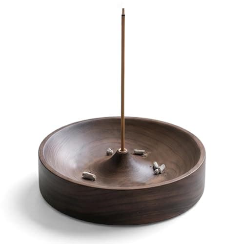 Image of JOVIA Black Walnut Wood Incense Burner, Incense Stick Holder, Handmade Minimalist Round Incense Burner with Ash Tray, Modern Home Decor, Suitable for Offices, Living Rooms, Yoga Studios, and Clubs