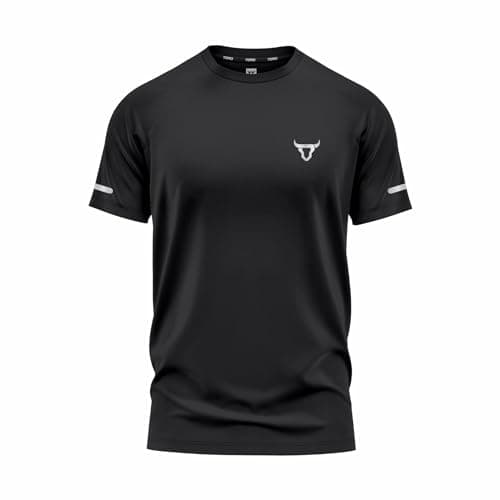 Image of Mens Short Sleeve T-Shirts Workout Athletic Fit Moisture Wicking Fast Drying Reflective Logo Sports T-Shirts Tops Black