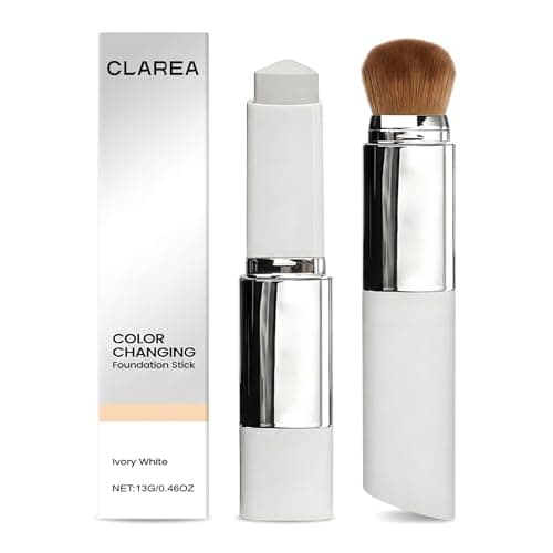 Image of CLAREA Colour Changing Foundation Stick with Brush | 2-in-1 Korean White Foundation Stick | Marine Collagen & Vitamin C Beauty Stick for Radiant Glow | For All Skin Types (Dark skin tone)
