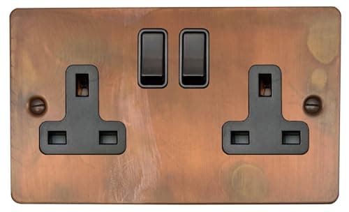 Image of G&H FTC10B Flat Plate Tarnished Copper 2 Gang Double 13A Switched Plug Socket