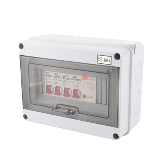 Image of 3 Way Consumer Unit with 63A 30mA RCD & 3 MCBs (6A,16A,32A) | IP65 Waterproof Circuit Breaker Panel for Garage, Workshop, Caravan and Outdoor Use（No busbar）