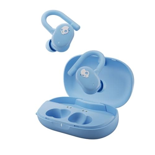 Image of Skullcandy Push Play Active Wireless Earbuds, Bluetooth Headphones, Noise Isolating Fit, 34 Hrs Battery, Secure-Fit Over-Ear Hanger, Sweat Water Resistant, Microphone for iPhone Android - Preppy Blue