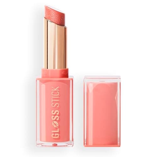Image of Revolution Pout Lip Gloss, Pigmented High Shine Formula with Hyaluronic Acid & Vitamin E, Vegan & Cruelty-Free, 3g, Shimmer Peach Sorbet Nude