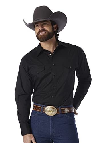 Image of Wrangler Men's Sport Western Basic Two Pocket Long Sleeve Snap Shirt Shirt, Black, L