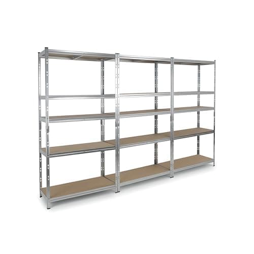 Image of Edsal MuscleRack 5-Tier Heavy Duty Steel Shelving Unit Set of 3 | 180x90x40 cm | 175kg Load Per Shelf (875kg Per Bay) | 3x Storage Shelves | 5 Tier Garage Shelving (3)