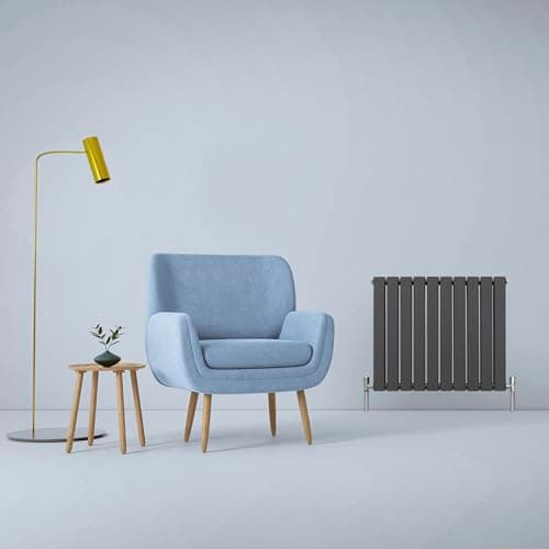 Image of Designer Radiators 60 x 70cm Flat Panel Modern Central Heating Anthracite Grey Horizontal Column Double Panel Wall Mounted Slimline Kitchen Living Room Bathroom Commercial Cleaning Brush & Fixing Kit