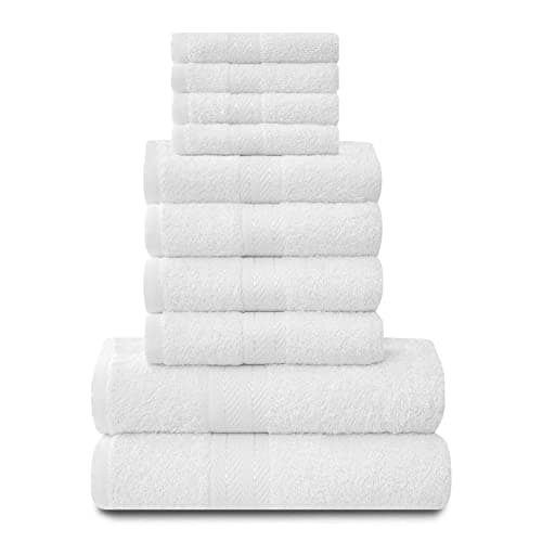 Image of GC GAVENO CAVAILIA 10 Piece Towel Bale Set | Quick Drying Cotton Towel Highly Absorbent 450 GSM White Towels Set | Bathroom Towels Bale Set 4x Face 4x Hand 2x Bath Towels
