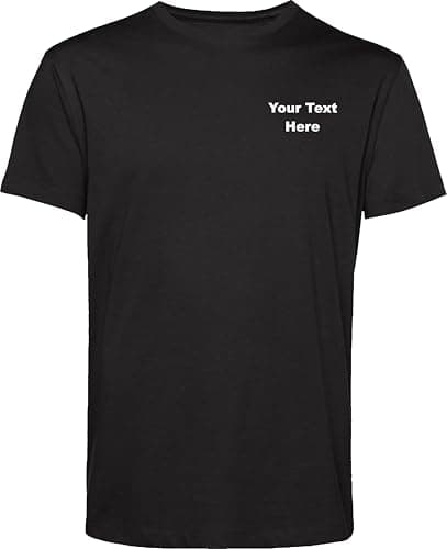 Image of Personalised Embroidered Your Text UC301 Classic Tshirt, Work Wear Any Text Classic Shirt Unisex Gift Tee Top (Black, XL)