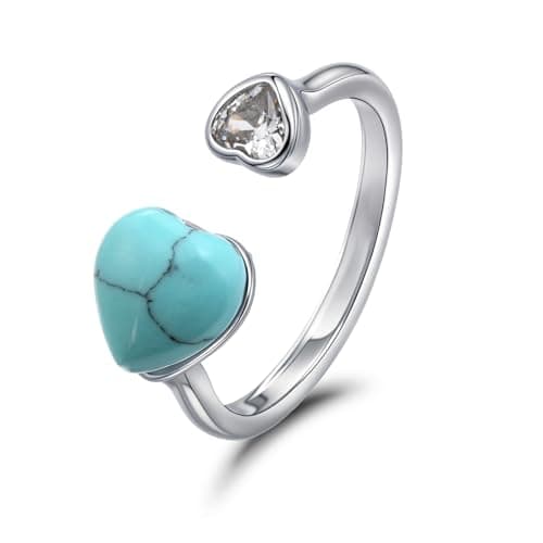 Image of Weviway Silver Plated Turquoise Heart Ring, Adjustable Open Band with CZ Crystal, Party Jewellery for Women
