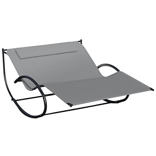 Image of Outsunny Double Sun Lounger, Rocking Lounger Sunbed Daybed with Armrest and Headrest Pillow, for Two, For Outdoor Patio Garden, Grey