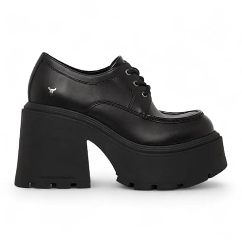 Image of Windsor Smith Womens Black Leather Chunky Platform Lace-Up Loafer Shoes