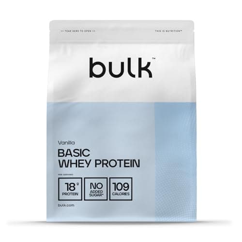 Image of Bulk Basic Whey Protein Powder | Vanilla | 1.25 kg | 41 Servings | Up to 18g Protein per Serving | Low Sugar | Fast Absorbing Formula | Gym Supplement Supports Muscle Growth & Recovery