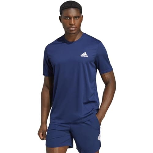 Image of Adidas Men's Aeroready Conçu Pour le T-Shirt de Mouvement Short Sleeve, Dark Blue/White, XS
