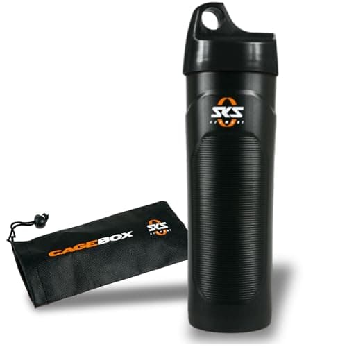 Image of SKS GERMANY CAGE BOX with screw cap, for the water bottle holder on the bike (fits in every water bottle holder, waterproof, unbreakable plastic box for on the go, incl. nylon bag).