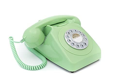 Image of GPO 746 Push-Button Retro Landline Phone, Vintage Landline Telephone for Home, Office, Retro Phones with Authentic Bell Ring and Curly Cord, Mint Green