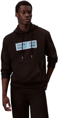 Image of Calvin Klein Men’s Terry Box Graphic Regular Fit Hoodie, Black (Black), L