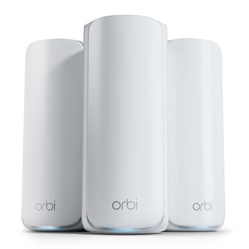 Image of NETGEAR Orbi 770 Series | WiFi 7 Mesh System | RBE773 | Wireless Router + 2 Satellites | Up to 11 Gbps | Covers 6,750 sq. ft. | Connects up to 100 devices | Tri-band BE11000 | 2.5 Gig Internet Port