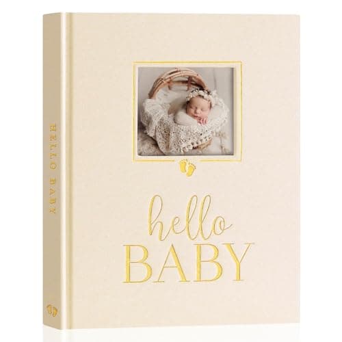 Image of Lanpn Hello Baby Memory Book, First 5 Year Keepsake with DIY Window, Linen Baby Journal Memories Scrapbook Photo Book, Newborn Milestone Album for Boy Girl New Parents (154 Pages, Beige)