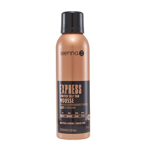 Image of Sienna X Express Q10 Self Tan Mousse 200ml. Quick Drying Formula Enriched With Vitamin E. Fake Tan for Face and Body
