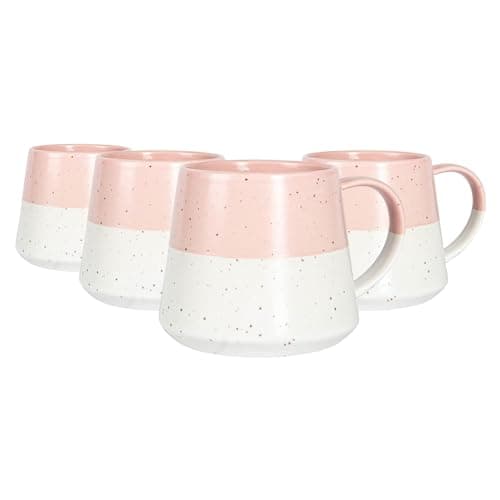 Image of Nicola Spring Ceramic Coffee Mugs Set - 370ml - Pack of 4 Dusty Pink Dipped Flecked Stoneware Coffee Cups Dishwasher & Microwave Safe Large Tea Mugs for Hot Drinks, Hot Chocolate, Tea