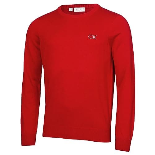 Image of Calvin Klein Mens Round Neck Golf Sweater - Red - L