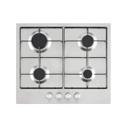 Image of Cookology GH601SS 60cm 4 Gas Burner Cooker Built in Hob Cooktop with 4 Cooking Zones and Enamel Pan Stands - in Stainless Steel