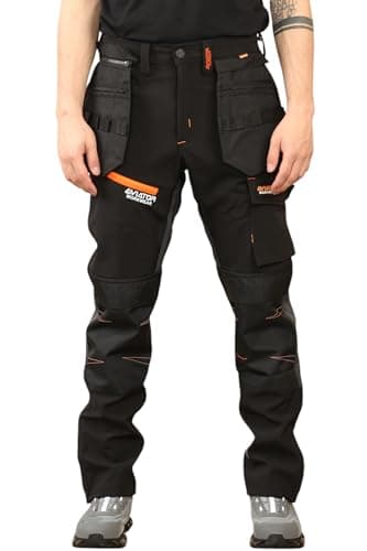 Image of Softshell Cargo Workwear Trousers (UK, Waist & Inseam, 36, 32, Black)