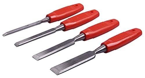 Image of Amtech - 4 Piece Wood Chisel Set, Drop Forged Steel Blades with Plastic Handles and Blade Guards, Ideal for Precision Woodworking