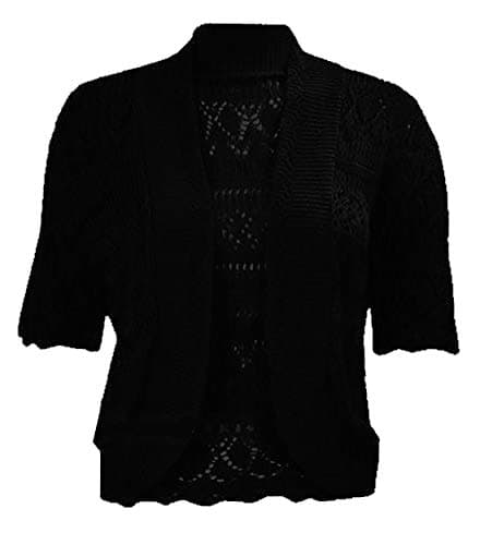 Image of FAIRY BOUTIQUE Womens Plus Size Crochet Knitted Short Sleeve Cardigan Ladies Open Front Shrug Bolero Top Sizes 8-30 (Black UK 28-30)