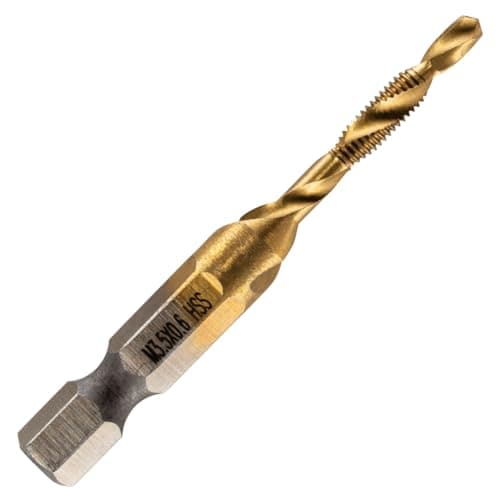Image of Rennie Tools - M3.5 x 0.6 Combination Drill and Tap Bit, 1/4" Hex Shank. Metric Coarse Titanium Coated HSS Spiral Flute Drilling Tapping Tool. 3.5mm x 0.6mm Pitch Drill Bit.