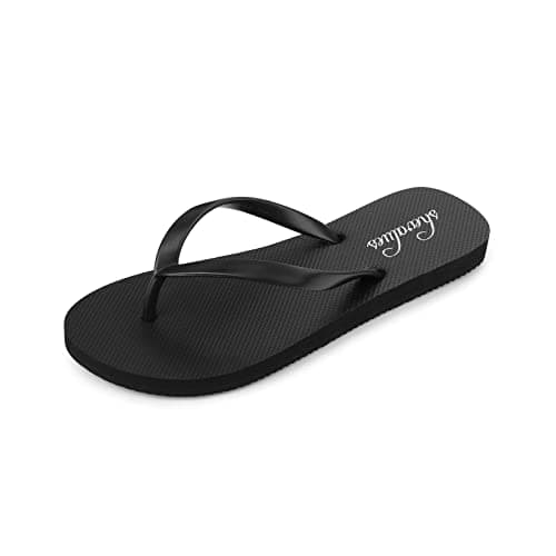 Image of shevalues Slim Flip Flops for Women, Non-Slip Rubber Thong Sandals, Comfortable Shower & Beach Shoes, Black, 40, (Size 7)