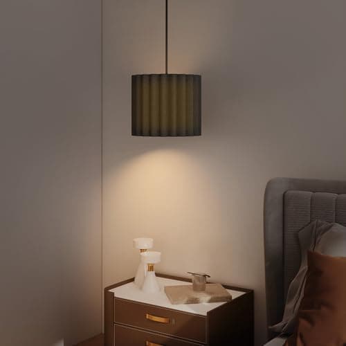 Image of HOMCOM Linen Pendant Light, Modern Ceiling Lamp, Bedside Hanging Light with E27 Bulb for Bedroom, Living Room, Kitchen, Hallway, Black