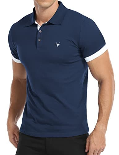 Image of KUYIGO Men's Short Sleeve Polo Shirts Slim Fit Classic Exquisite Embroidery Golf Tennis Cotton Shirt XL Grey Blue