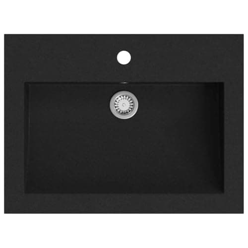 Image of vidaXL Stone Washbasin | Black Granite Basin, 80% Quartz, 20% Resin | Overflow Feature & Faucet Hole | Easy to Clean | Dimensions: 600x450x120mm