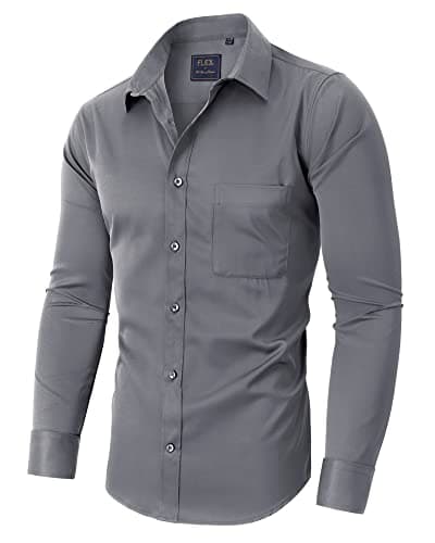Image of siliteelon Men's Long Sleeve Shirts Grey Dress Stretch No Iron Regular Fit Formal Shirt for Men Business Work Office Wedding Party Interviews Fashion Shirt with Pocket L